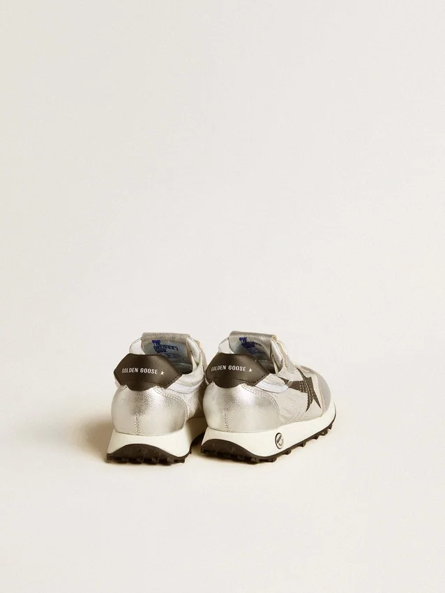 Marathon Young in silver nylon with black star and leather heel tab