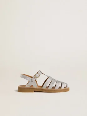 Maxime Junior sandals in silver micro-glitter