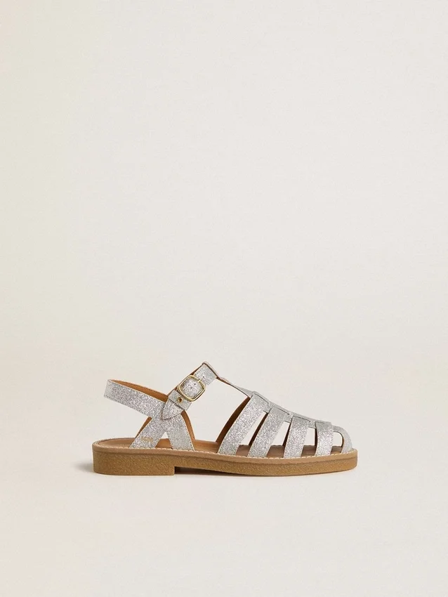 Maxime Junior sandals in silver micro-glitter