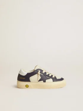 May Junior in white and blue leather with leather star and heel tab