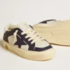 May Junior in white and blue leather with leather star and heel tab