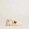 May Junior with fuchsia glitter star and metallic leather heel tab