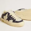 May Young in white and blue leather with leather star and heel tab