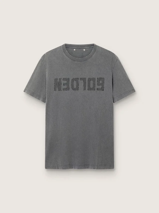 Men's anthracite gray T-shirt with distressed treatment
