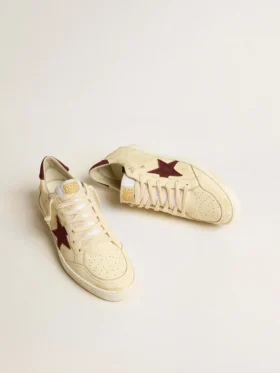 Men’s Ball Star in beige nappa with burgundy mesh star and heel tab