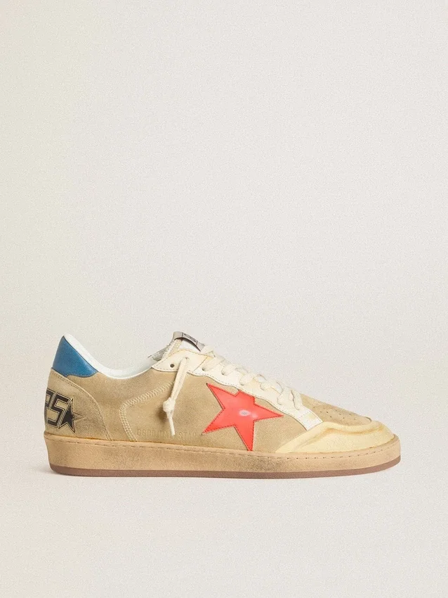Men's Ball Star in beige suede with coral leather star and blue nappa heel tab