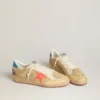 Men's Ball Star in beige suede with coral leather star and blue nappa heel tab