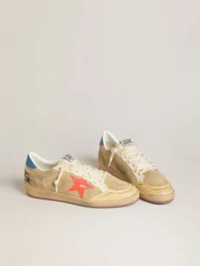 Men’s Ball Star in beige suede with coral leather star and blue nappa heel tab