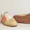 Men's Ball Star in beige suede with coral leather star and blue nappa heel tab