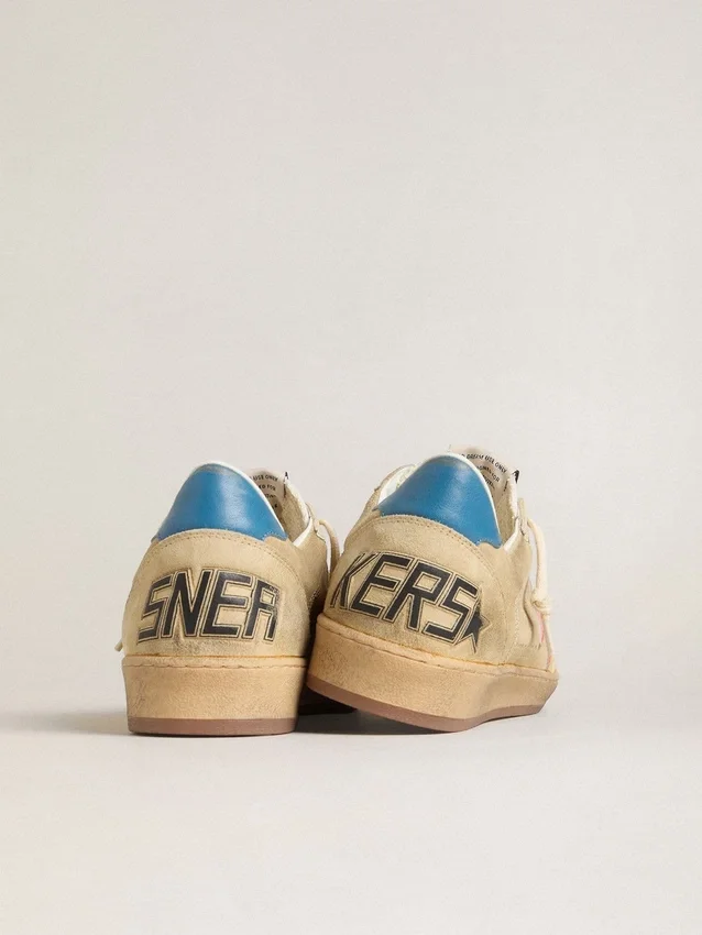 Men's Ball Star in beige suede with coral leather star and blue nappa heel tab