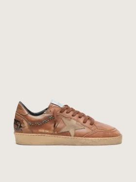 Men's Ball Star in brown leather with beige suede star and beads