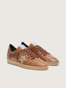 Men’s Ball Star in brown leather with beige suede star and beads