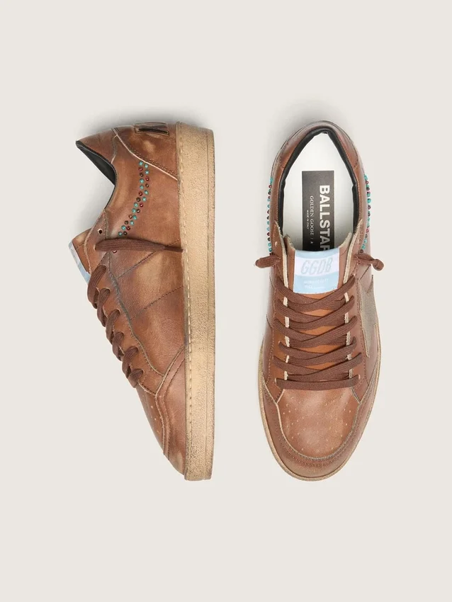 Men's Ball Star in brown leather with beige suede star and beads