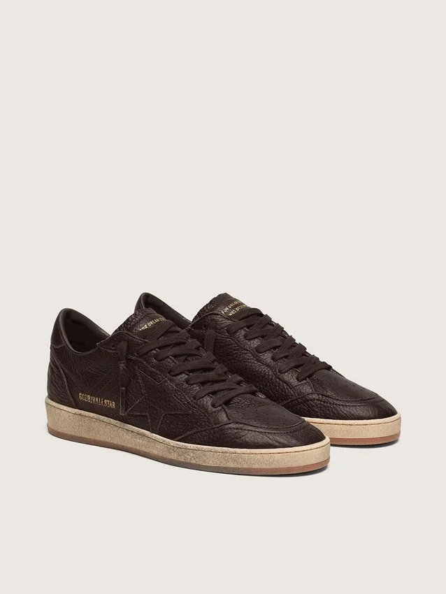 Men's Ball Star in dark brown leather with tone-on-tone leather star