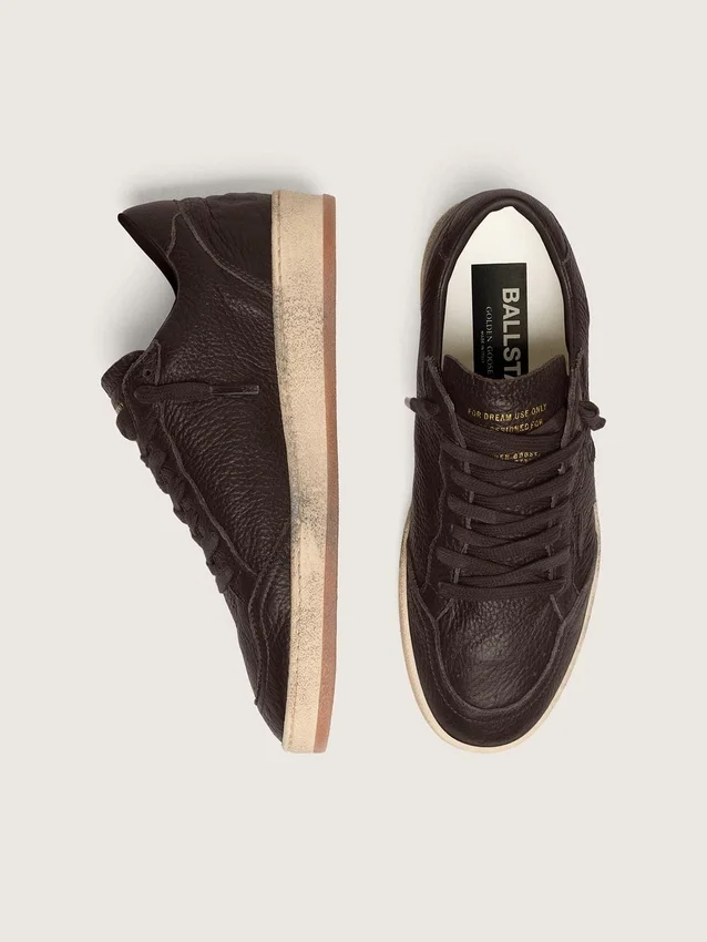 Men's Ball Star in dark brown leather with tone-on-tone leather star