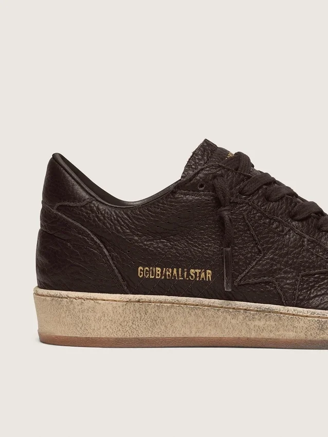 Men's Ball Star in dark brown leather with tone-on-tone leather star