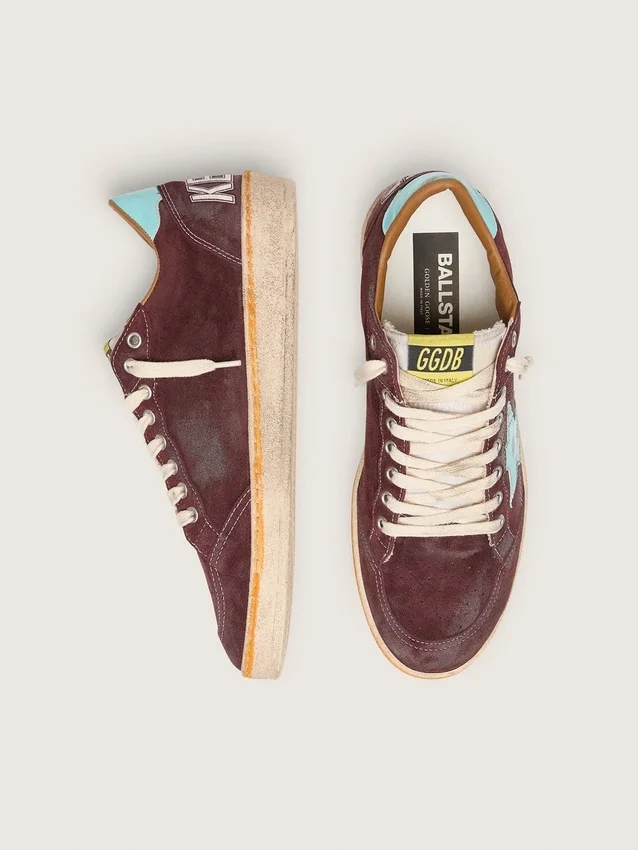 Men’s Ball Star in dark red suede with light blue star and heel tab