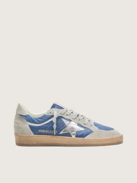 Men’s Ball Star in denim-blue nylon with light gray suede inserts and metallic silver leather star