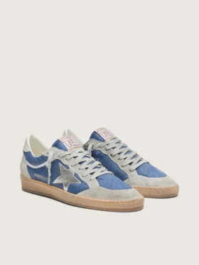 Men’s Ball Star in denim-blue nylon with light gray suede inserts and metallic silver leather star
