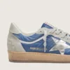 Men’s Ball Star in denim-blue nylon with light gray suede inserts and metallic silver leather star