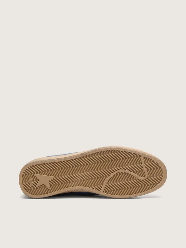 Men’s Ball Star in denim-blue nylon with light gray suede inserts and metallic silver leather star