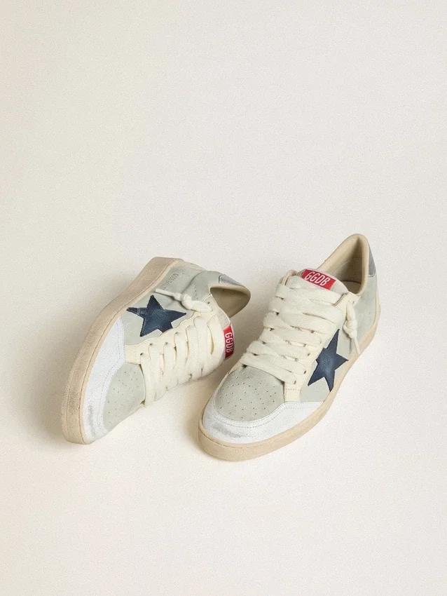 Men's Ball Star in gray suede with blue nubuck star and laminated leather heel tab