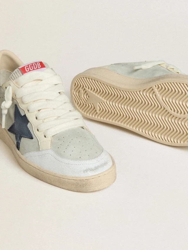 Men's Ball Star in gray suede with blue nubuck star and laminated leather heel tab