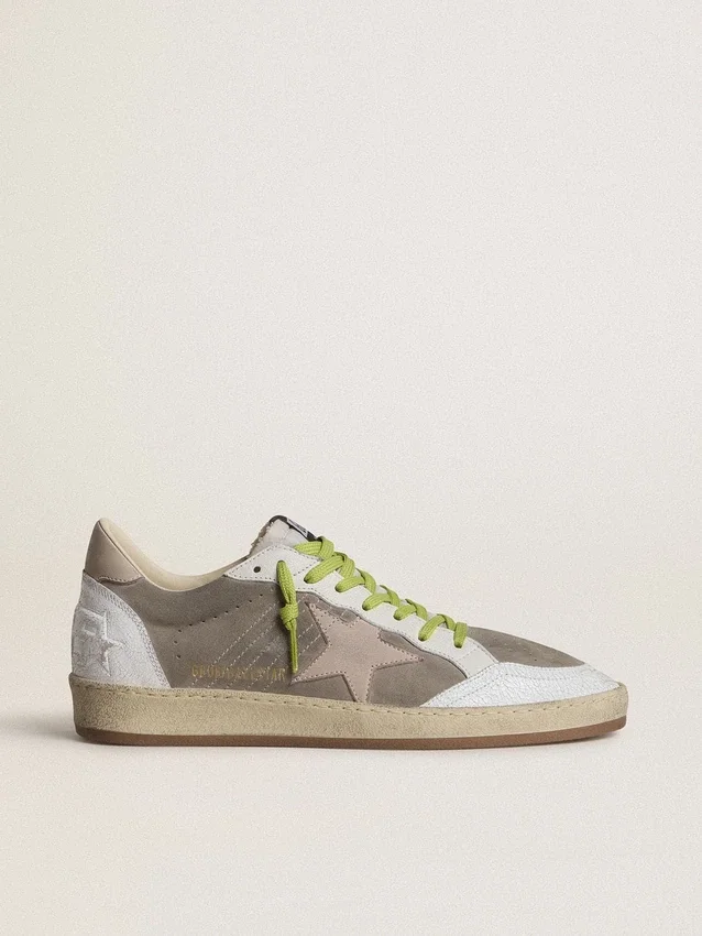Men’s Ball Star in gray suede with old rose suede star and beige leather heel tab