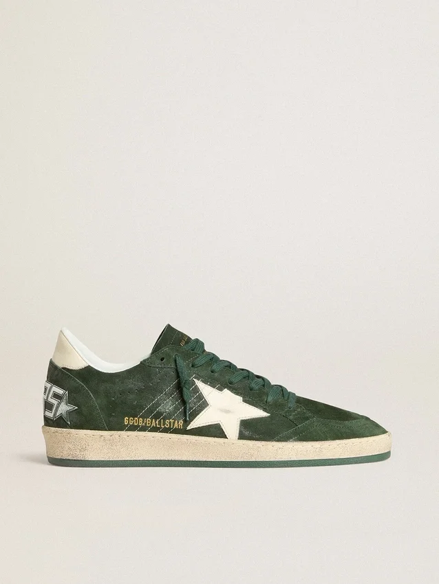 Men's Ball Star in green suede with white leather star and heel tab