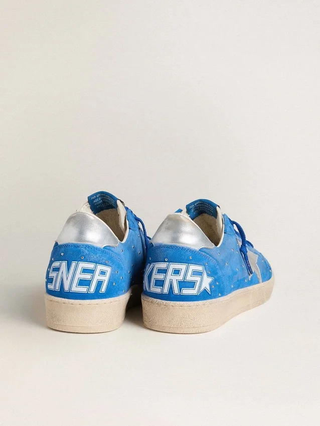Men's Ball Star in light blue suede with studs and silver metallic leather star