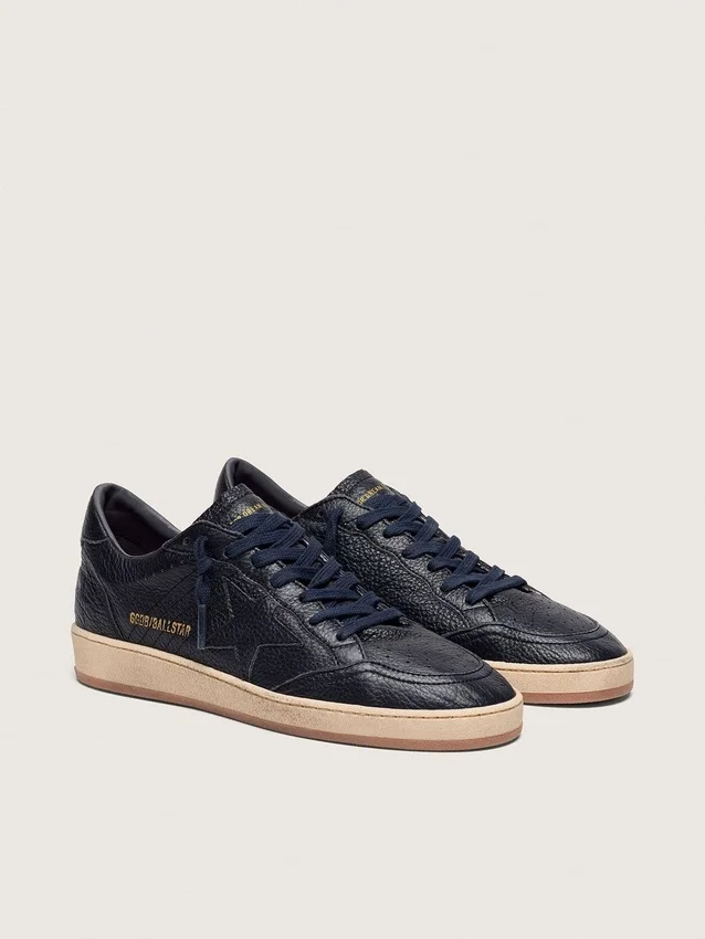 Men's Ball Star in navy-blue leather with tone-on-tone leather star
