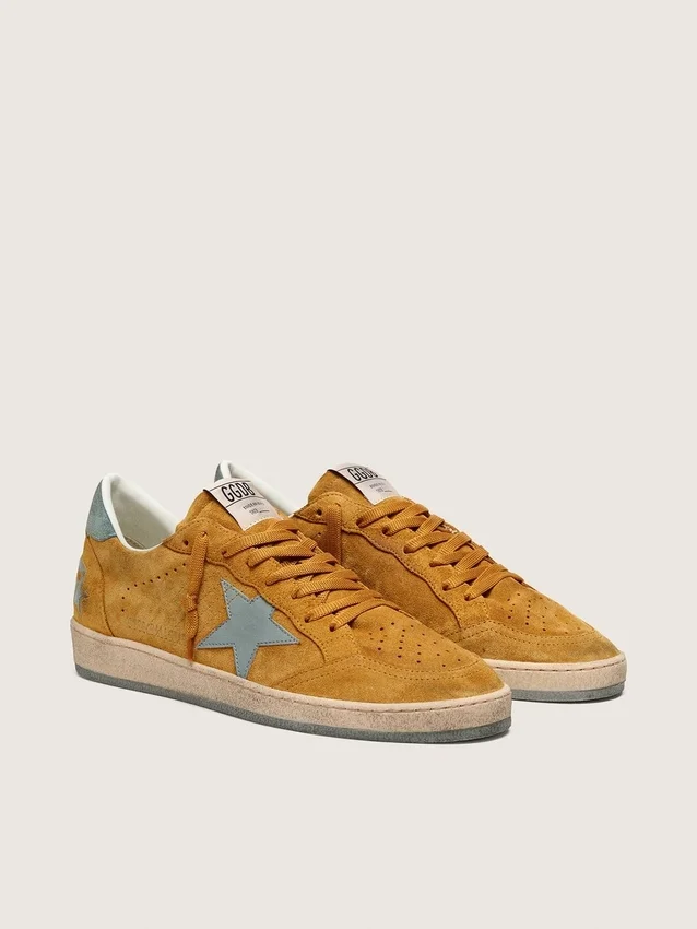 Men's Ball Star in ocher suede with leather star and light blue suede heel tab