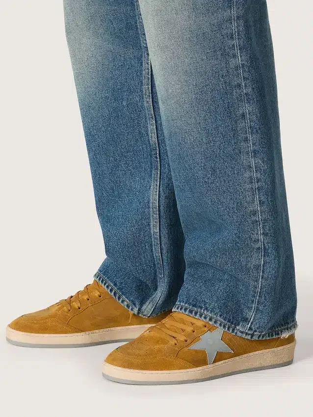 Men's Ball Star in ocher suede with leather star and light blue suede heel tab