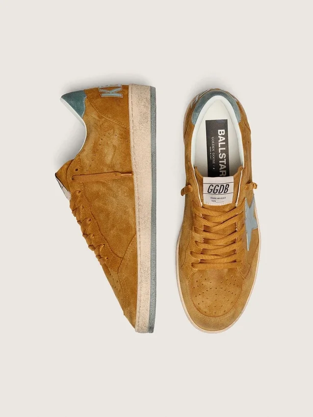 Men's Ball Star in ocher suede with leather star and light blue suede heel tab