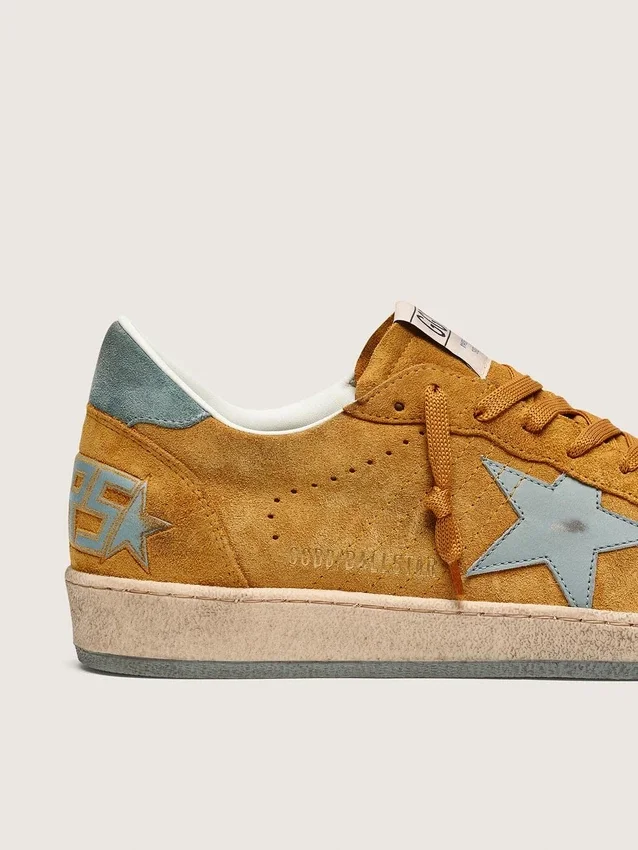 Men's Ball Star in ocher suede with leather star and light blue suede heel tab