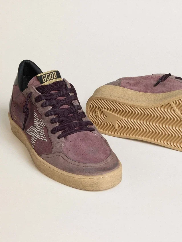 Men's Ball Star in purple suede with star with silver studs and black naplak heel tab