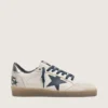 Men’s Ball Star in white leather with dark blue leather star and silver laminated leather heel tab