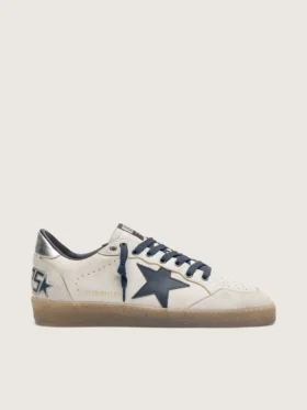 Men’s Ball Star in white leather with dark blue leather star and silver laminated leather heel tab