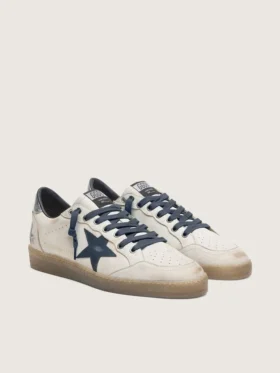 Men’s Ball Star in white leather with dark blue leather star and silver laminated leather heel tab