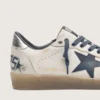 Men’s Ball Star in white leather with dark blue leather star and silver laminated leather heel tab