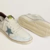 Men's Ball Star in white leather with light blue suede star and brown nubuck heel tab