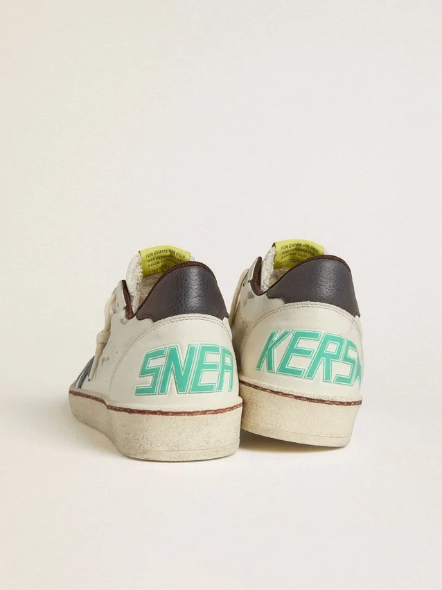 Men's Ball Star in white leather with light blue suede star and brown nubuck heel tab