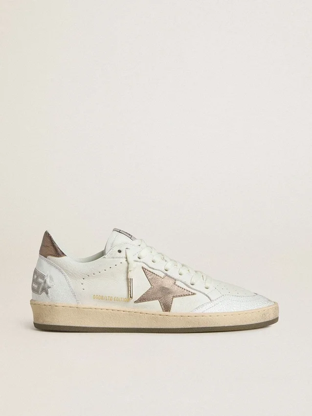 Men's Ball Star in white nappa leather with bronze-colored laminated leather star and heel tab