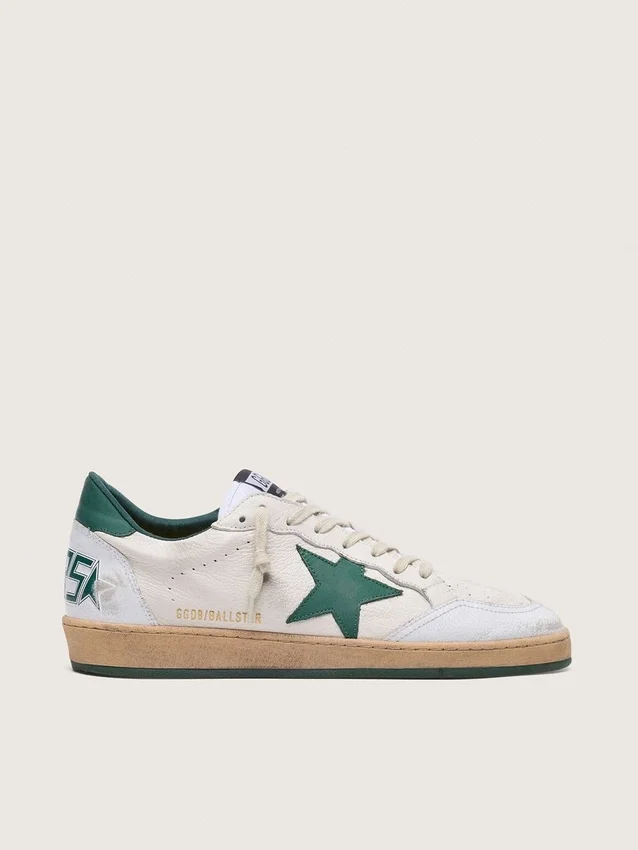 Men's Ball Star in white nappa leather with green leather star and heel tab