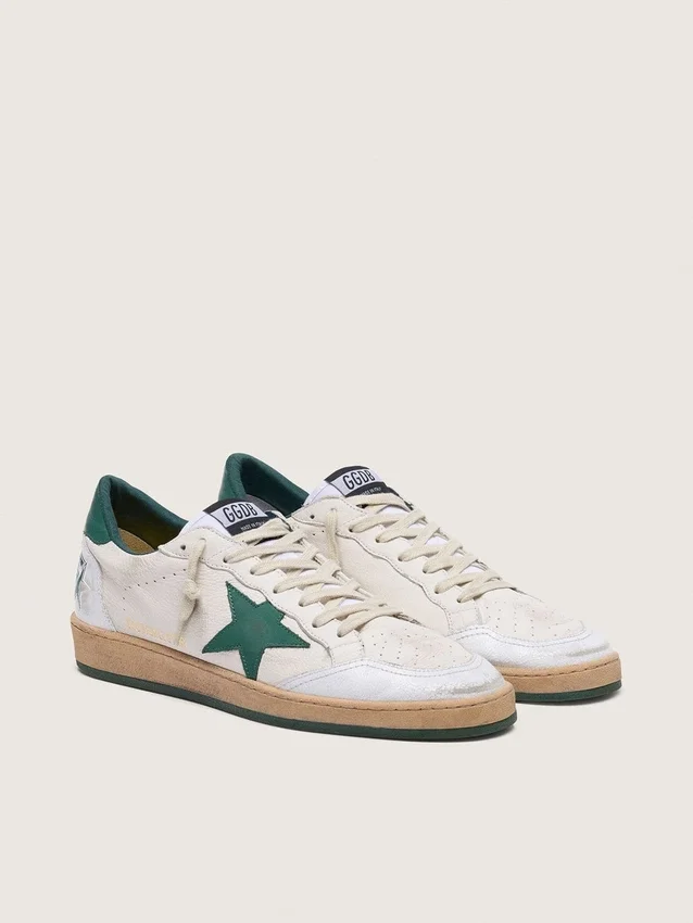 Men's Ball Star in white nappa leather with green leather star and heel tab