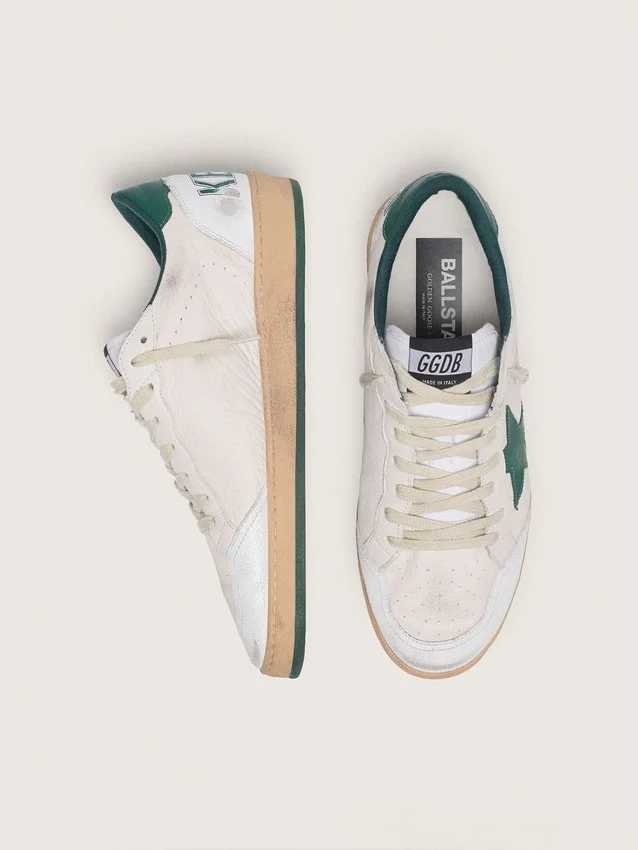Men's Ball Star in white nappa leather with green leather star and heel tab