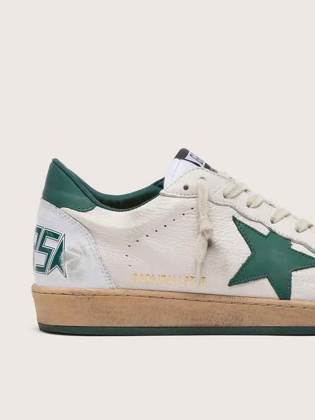 Men's Ball Star in white nappa leather with green leather star and heel tab