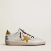 Men's Ball Star in white nappa leather with yellow animal-print leather star and heel tab