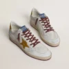 Men's Ball Star in white nappa leather with yellow animal-print leather star and heel tab
