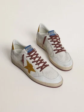 Men’s Ball Star in white nappa leather with yellow animal-print leather star and heel tab